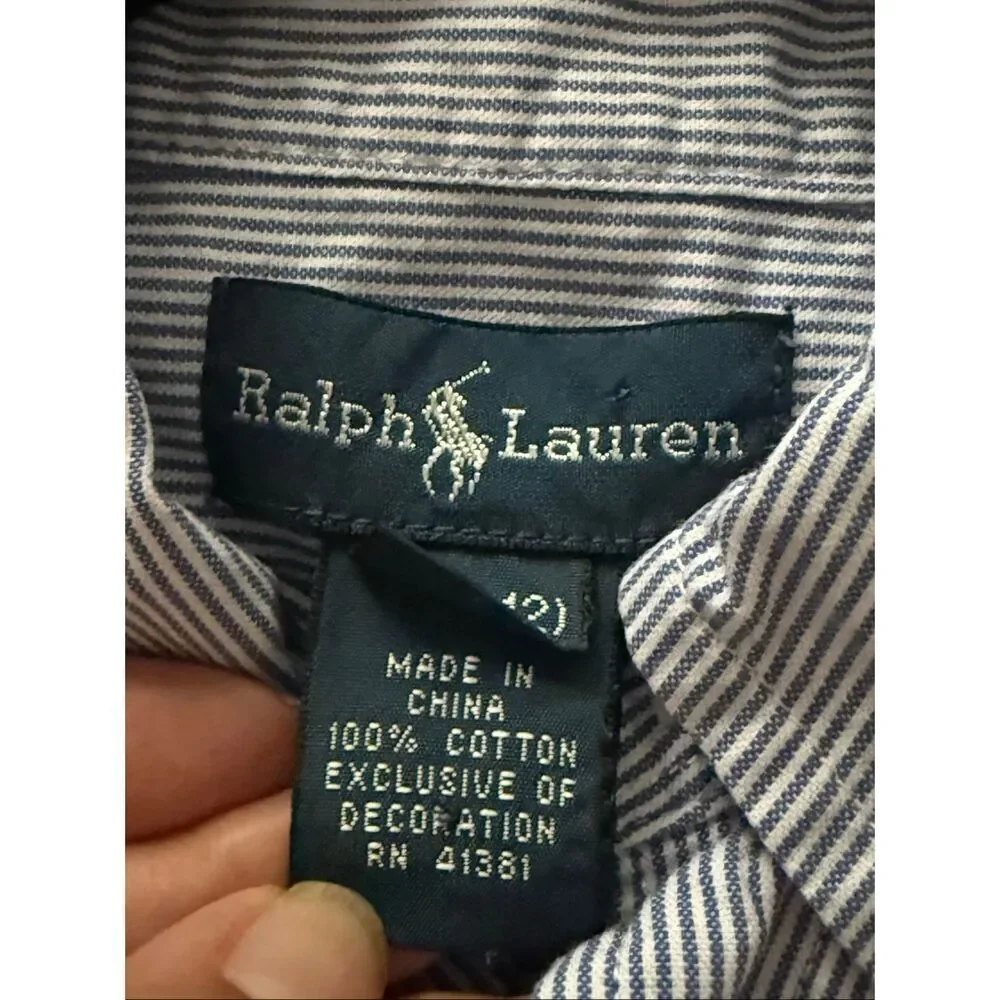 Ralph Lauren Boys Blue Stripe Button Down Shirt Cotton M 10-12